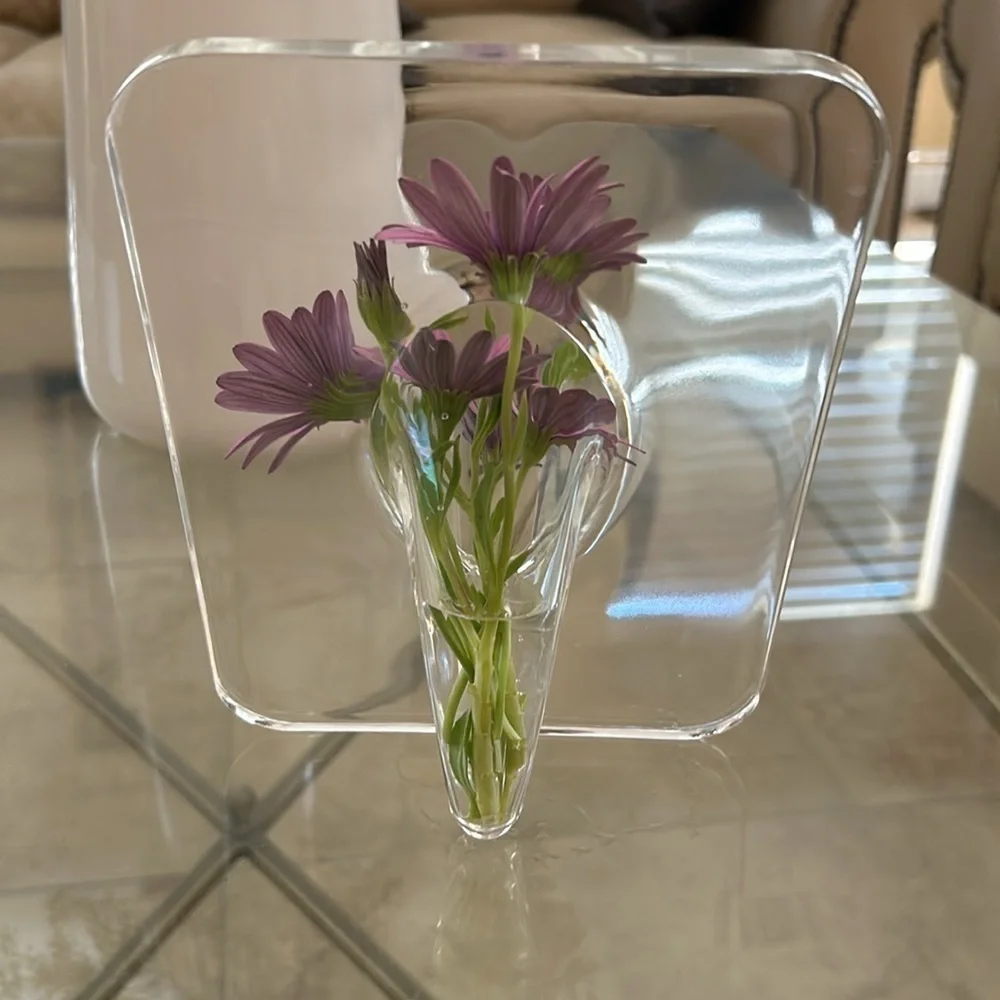 Contemporary Acrylic Vase: Rectangular Shape, Transparent Design / BRAND NEW
